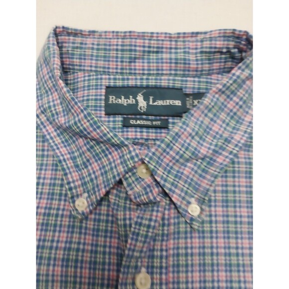 Ralph Lauren Button Down LS Shirt Mens Size XXL Pink Blue Plaid Classic Fit - Picture 5 of 16